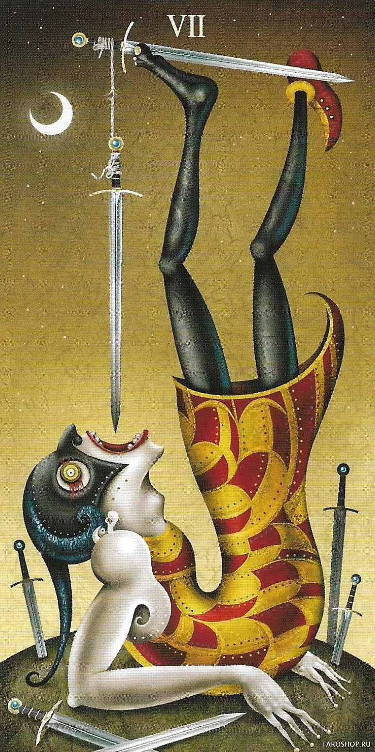 Deviant tarot. Колода Таро безумной Луны галерея. Таро Deviant Moon. Безумная Луна Таро галерея. Таро безумной Луны семерка мечей.